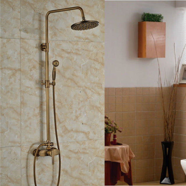 Antique Brass 8" Rainfall Shower Faucet Set with Single Handle