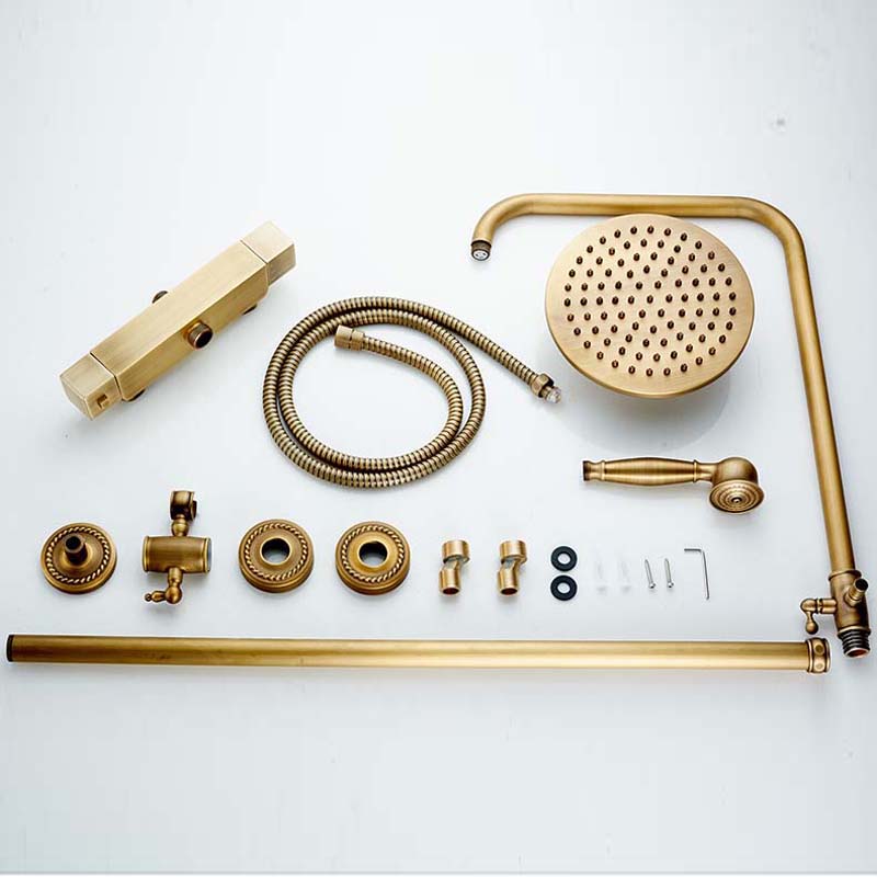 Brass Rainfall Faucet with Temperature Control Handle - Antique Style, 8"