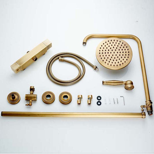 Brass Rainfall Faucet with Temperature Control Handle - Antique Style, 8"