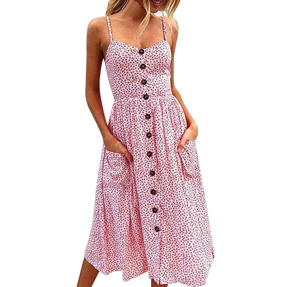 Button-Front Dress with Shoulder Straps