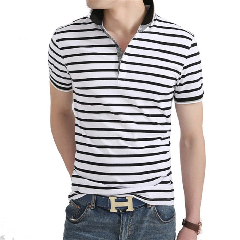 Slim Fit Polo Shirt for Men with Short Sleeves in Stripes
