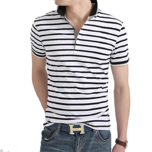 Slim Fit Polo Shirt for Men with Short Sleeves in Stripes