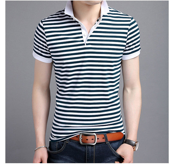 Slim Fit Polo Shirt for Men with Short Sleeves in Stripes