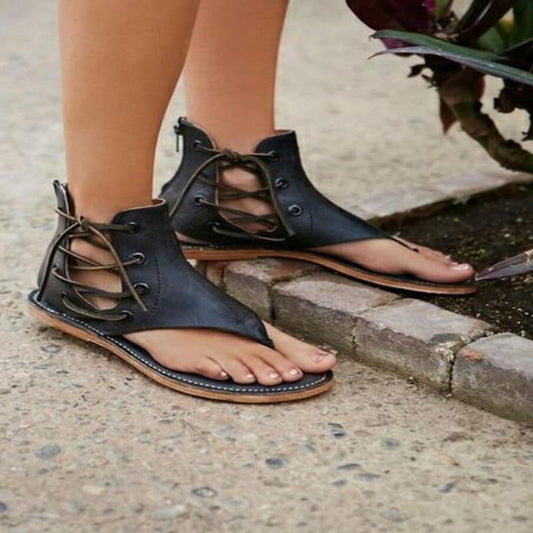 Vegan Leather Gladiator Sandals for Women with Lace-Up Design