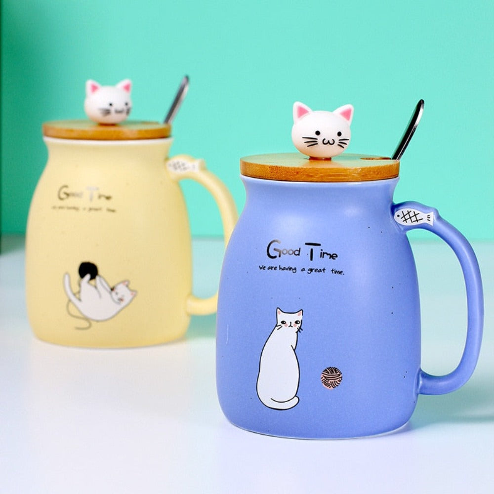 Cute Cartoon Cat Ceramic Coffee Mug