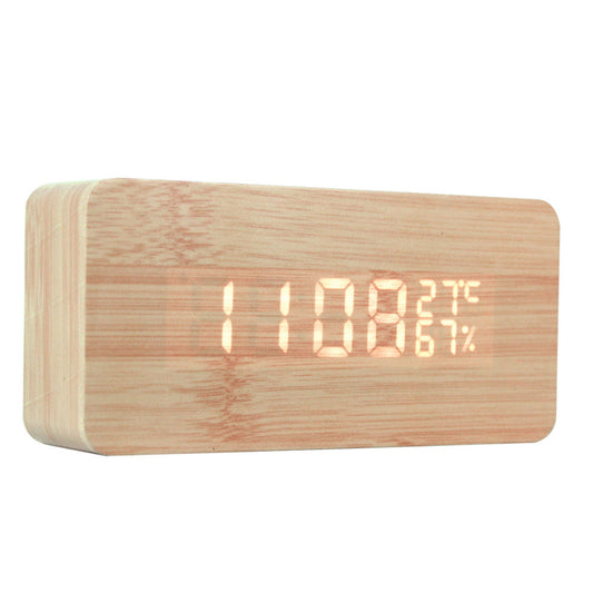 Wooden Digital LED Clock with Temperature Indicator
