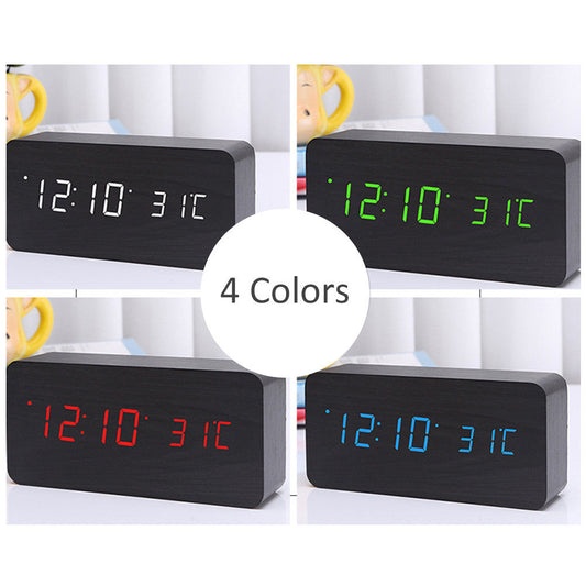 Wooden LED Digital Clock with Temperature Indicator