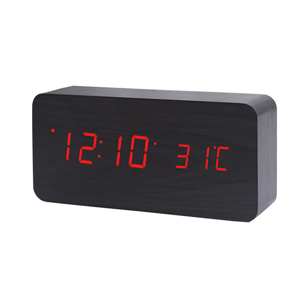 Wooden LED Digital Clock with Temperature Indicator