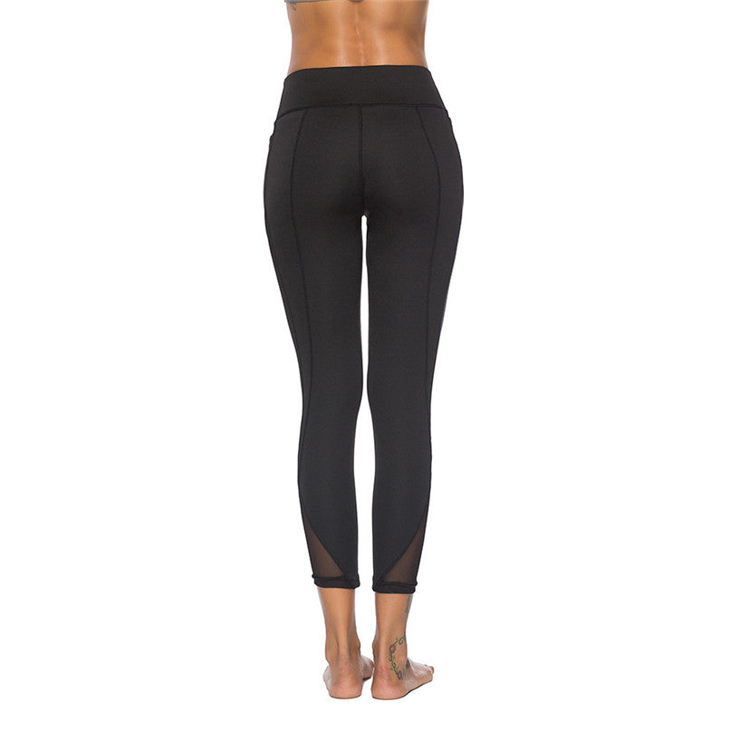 Lace-Trimmed Mesh Yoga Leggings for Women with Elastic Waist