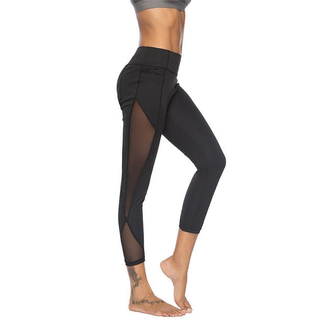 Lace-Trimmed Mesh Yoga Leggings for Women with Elastic Waist