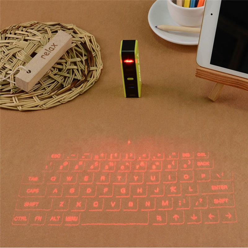 Mobile Device Laser Projector with Bluetooth Virtual Keyboard Connectivity