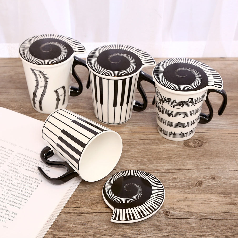 Musical Inspiration Ceramic Coffee Mug with Piano Lid