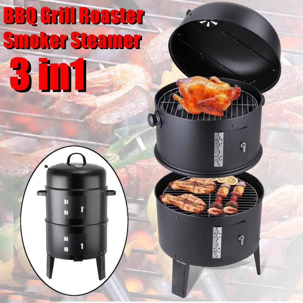 Outdoor BBQ Roaster with Triple Layer Functionality