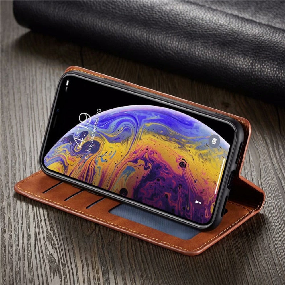 Magnetic Leather Card Holder Flip Case for iPhone Series 10 to 14