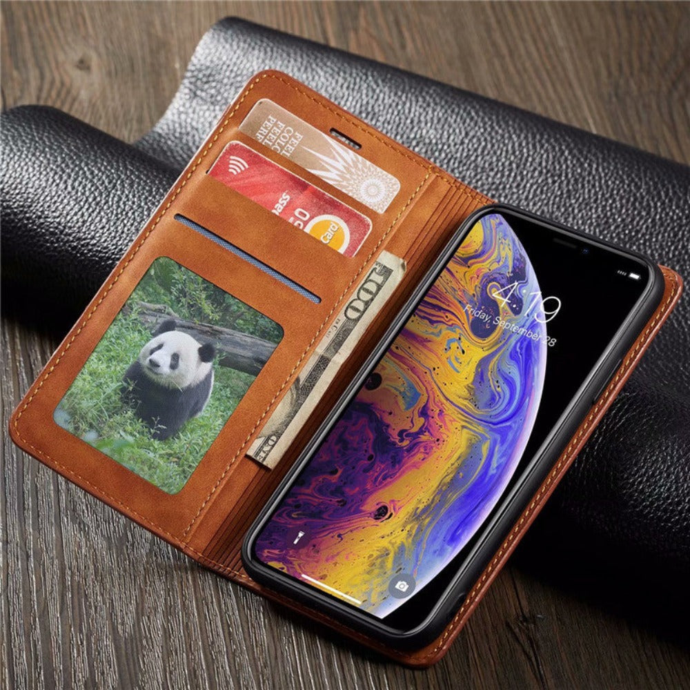 Magnetic Leather Card Holder Flip Case for iPhone Series 10 to 14