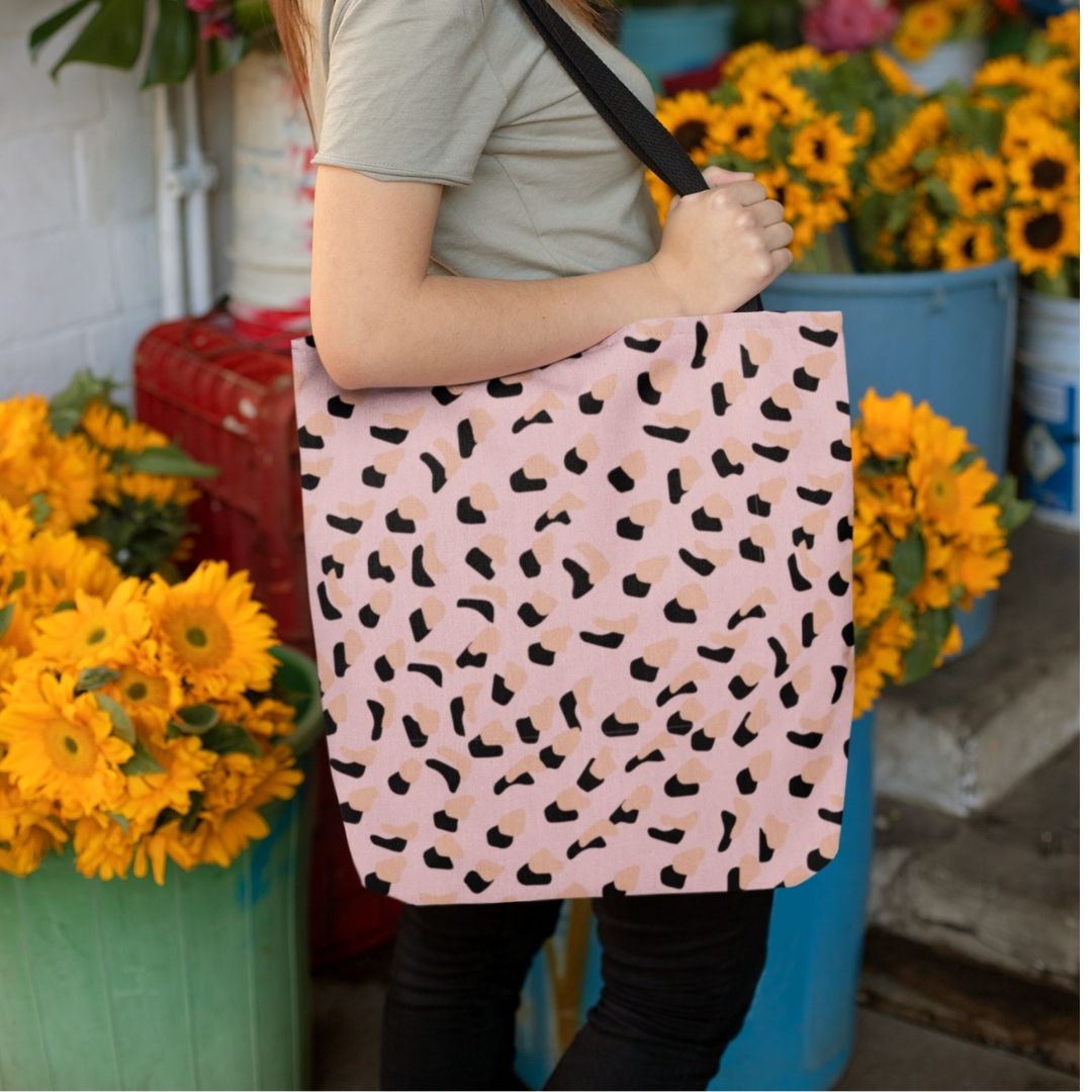 Medium Pink Shopper Tote Bag with Leopard Print
