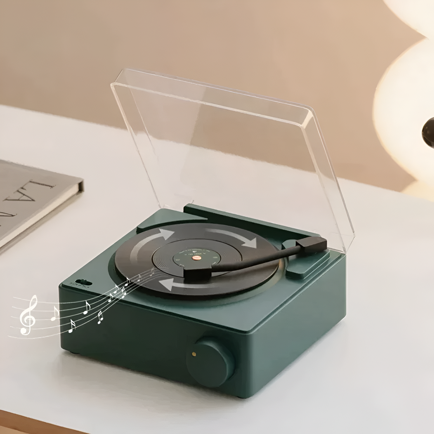 Retro Bluetooth Turntable Speaker with Alarm Clock Functionality