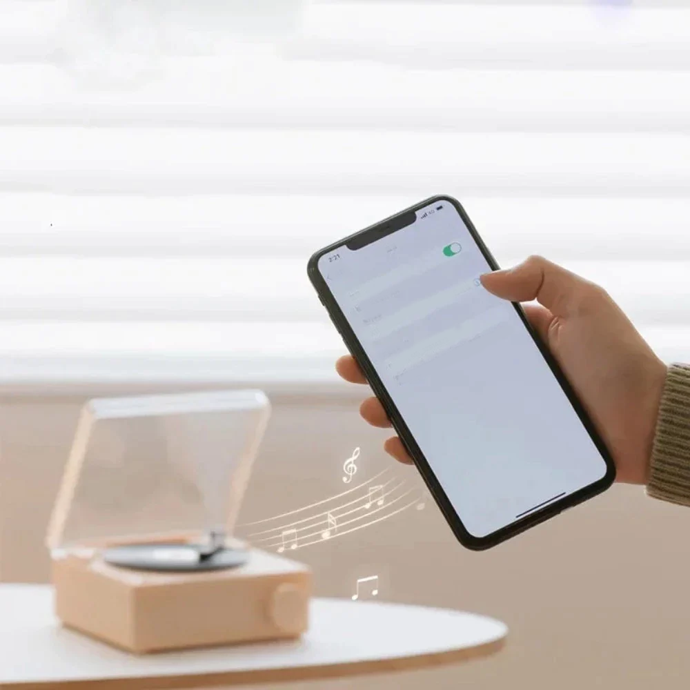 Retro Bluetooth Turntable Speaker with Alarm Clock Functionality