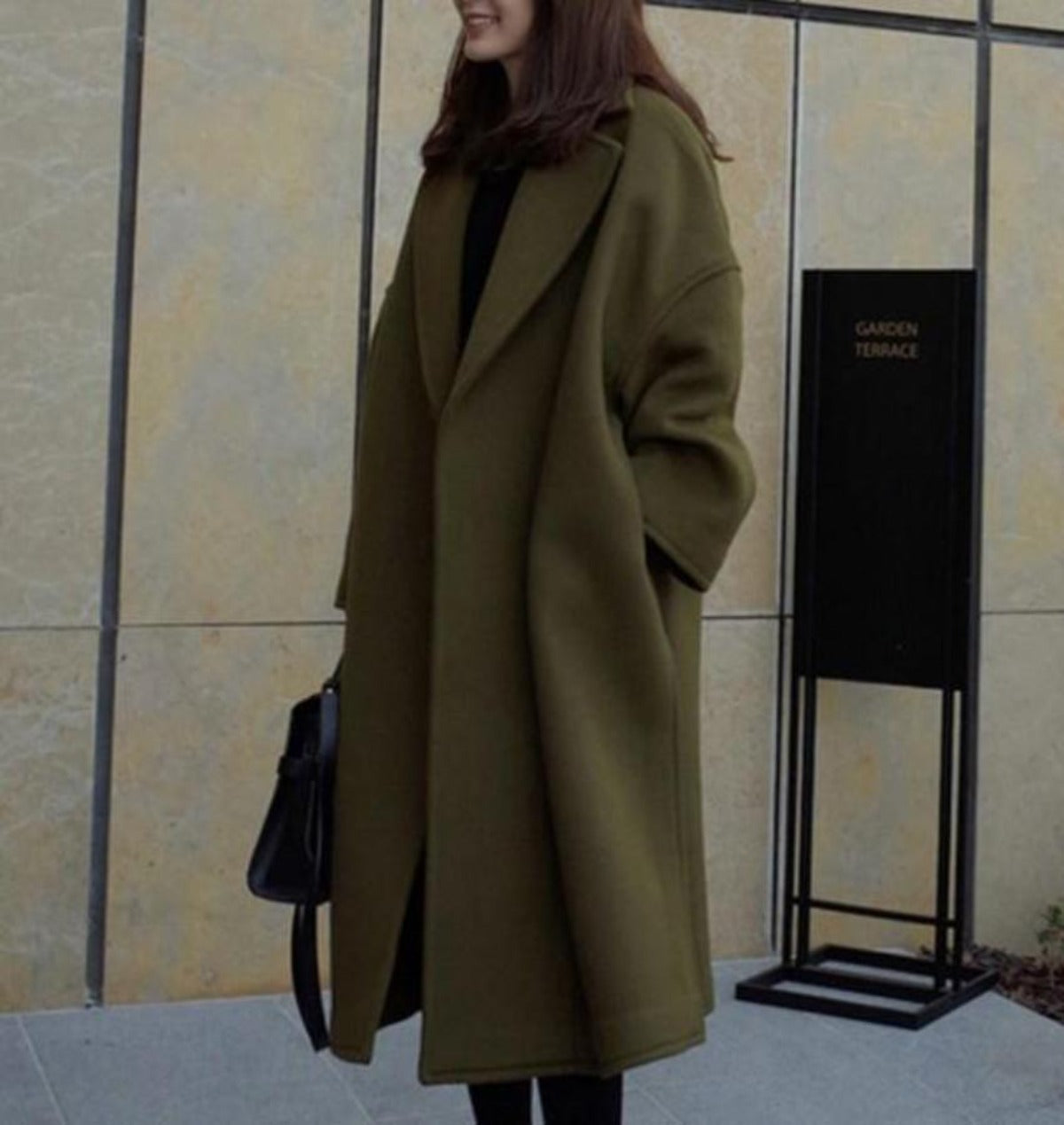 Relaxed Fit Olive Drab Women's Autumn Coat