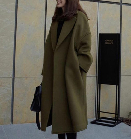 Relaxed Fit Olive Drab Women's Autumn Coat
