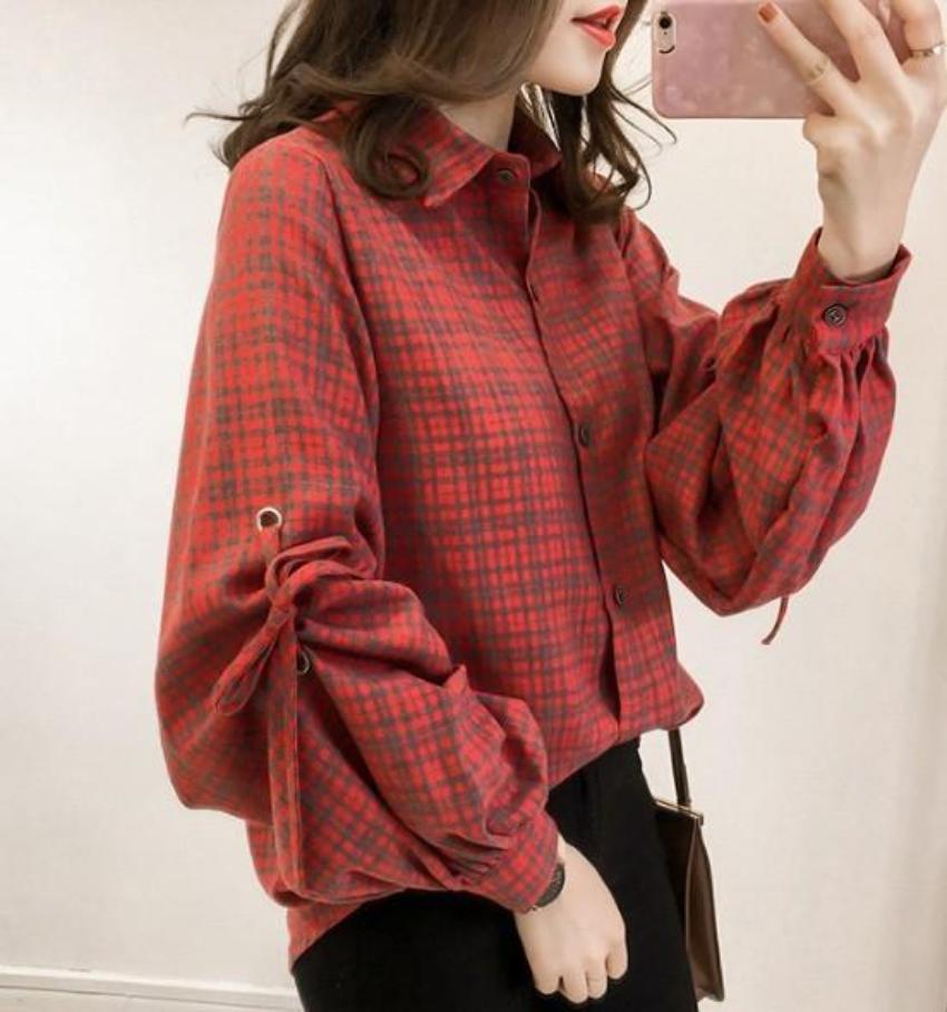 Button-Front Blouse with Bell Sleeves for Women