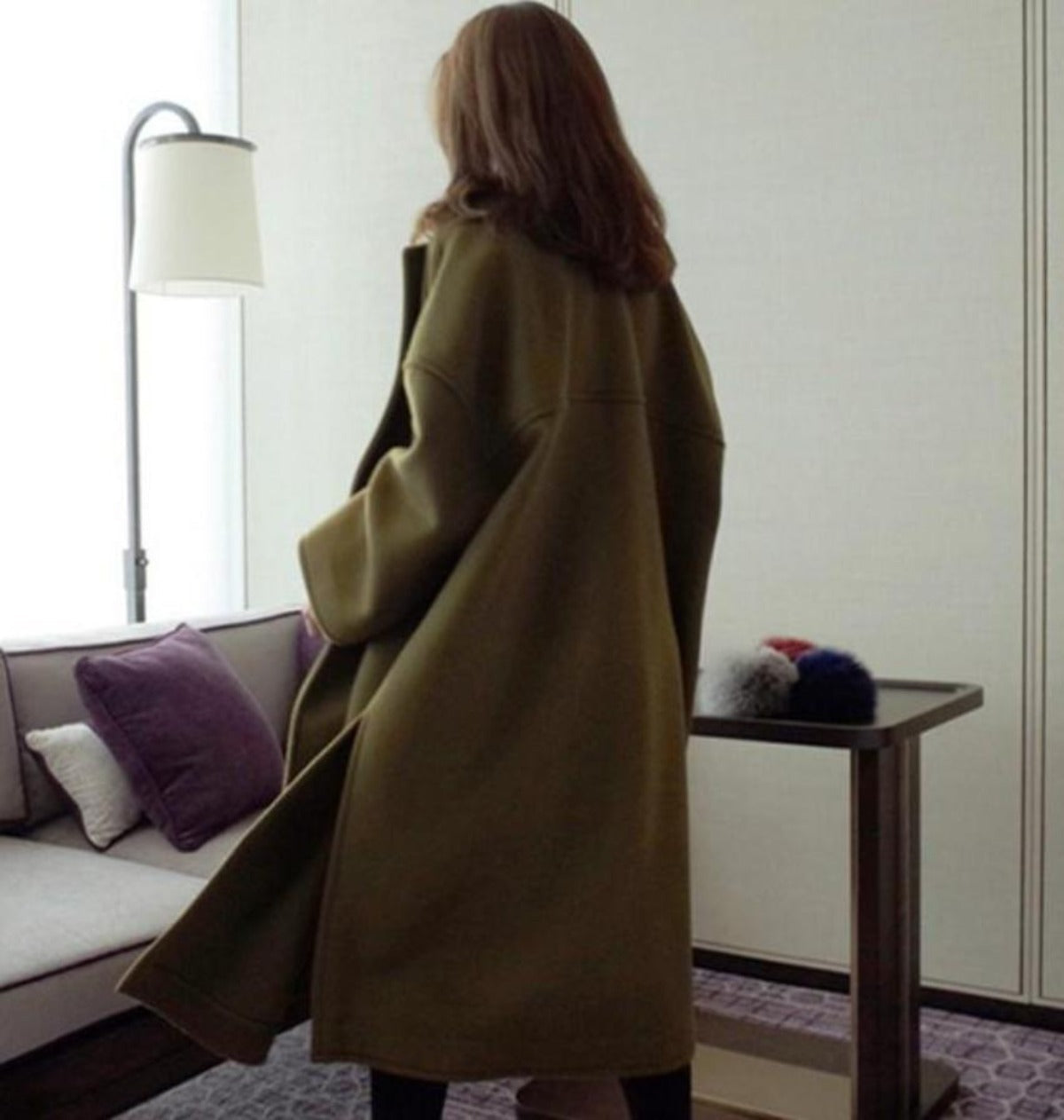 Relaxed Fit Olive Drab Women's Autumn Coat