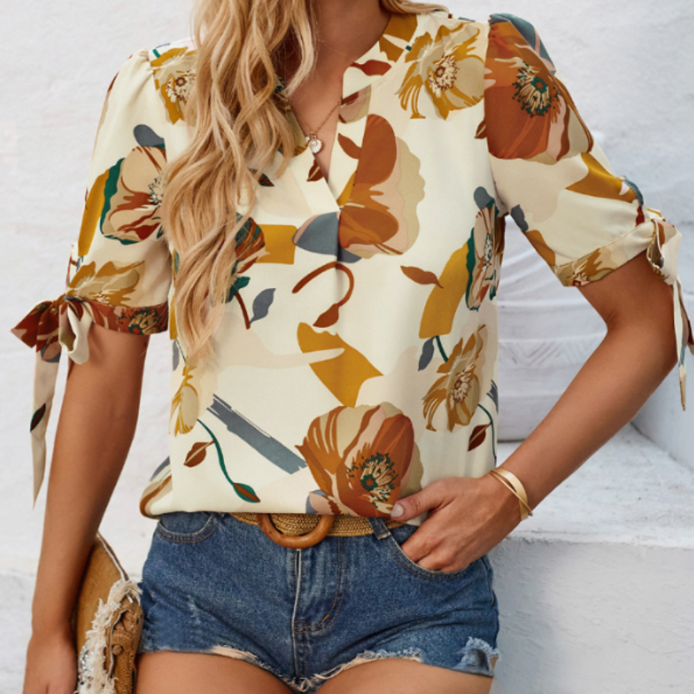 Summer Floral V Neck Top for Women with Vibrant Colors
