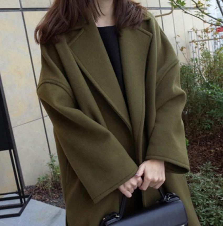 Relaxed Fit Olive Drab Women's Autumn Coat