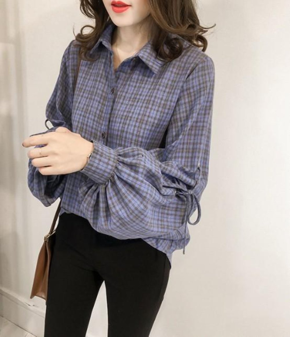 Button-Front Blouse with Bell Sleeves for Women