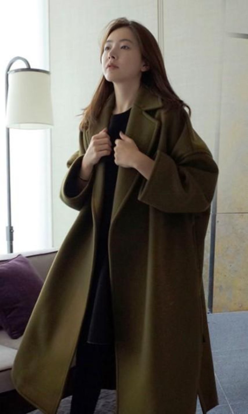 Relaxed Fit Olive Drab Women's Autumn Coat