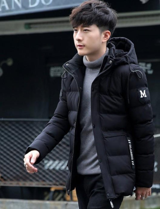 High Collar Men's Puffer Jacket with Detachable Hood