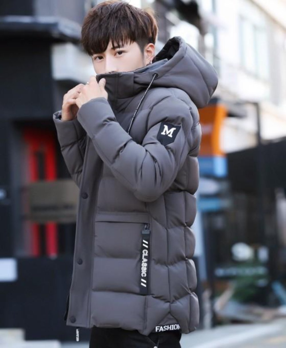 High Collar Men's Puffer Jacket with Detachable Hood