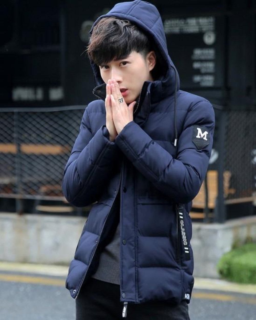 High Collar Men's Puffer Jacket with Detachable Hood