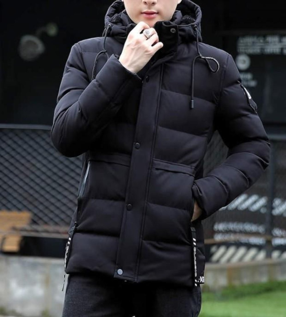 High Collar Men's Puffer Jacket with Detachable Hood