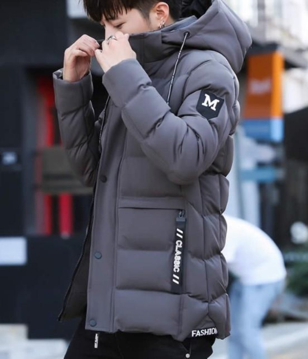 High Collar Men's Puffer Jacket with Detachable Hood