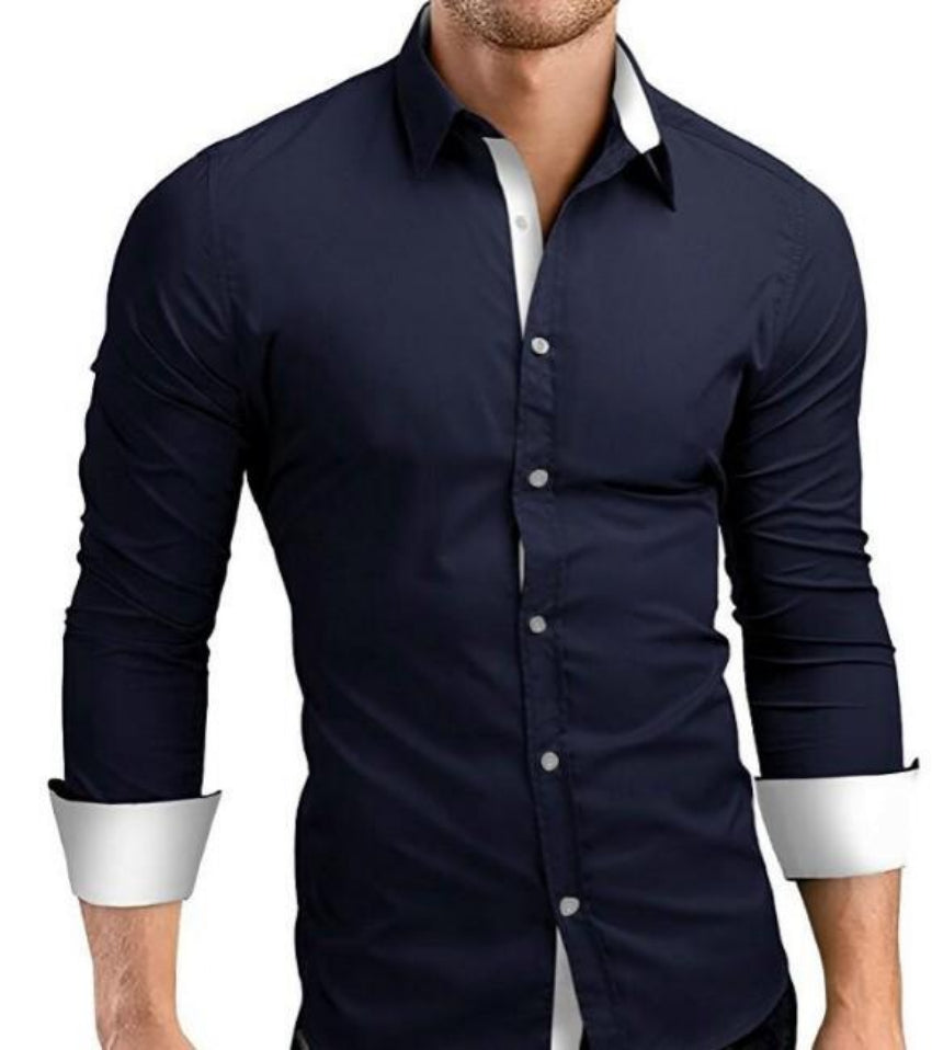 Slim-Fit Long Sleeve Button-Up Shirt for Men