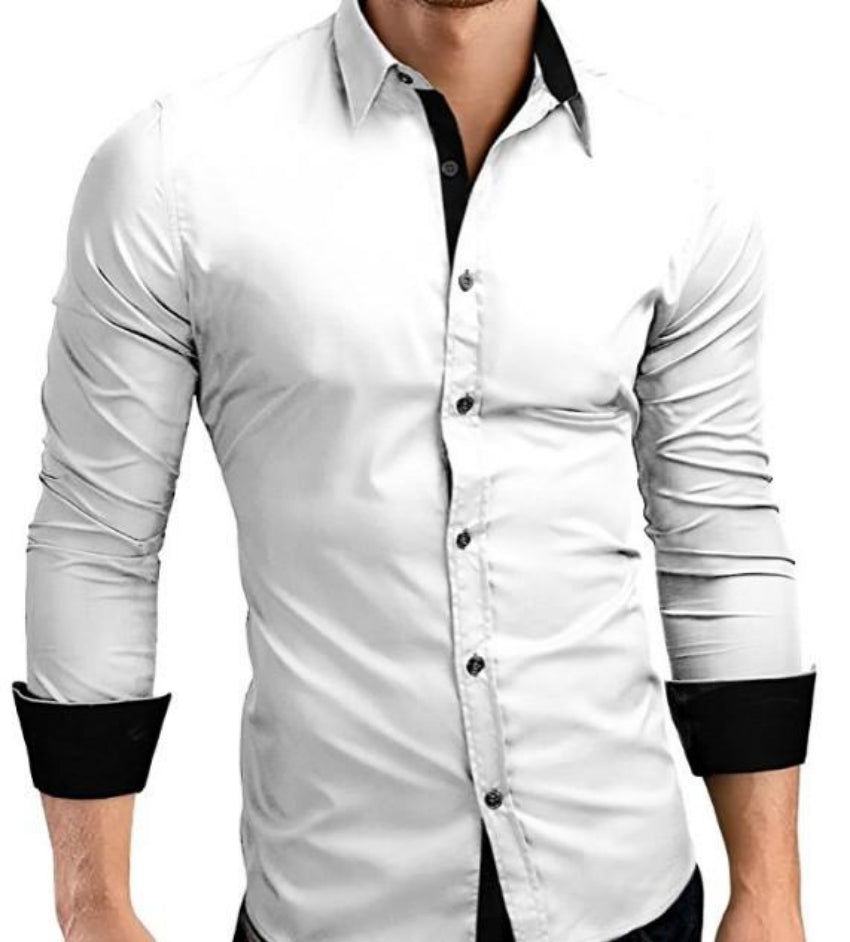 Slim-Fit Long Sleeve Button-Up Shirt for Men