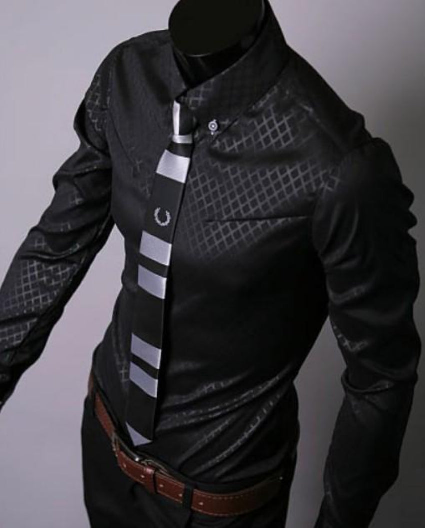 Patterned Button Front Slim Fit Men's Shirt