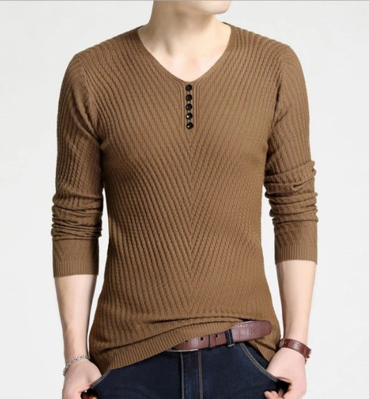 Casual V-Neck Sweater for Men with Buttoned Design