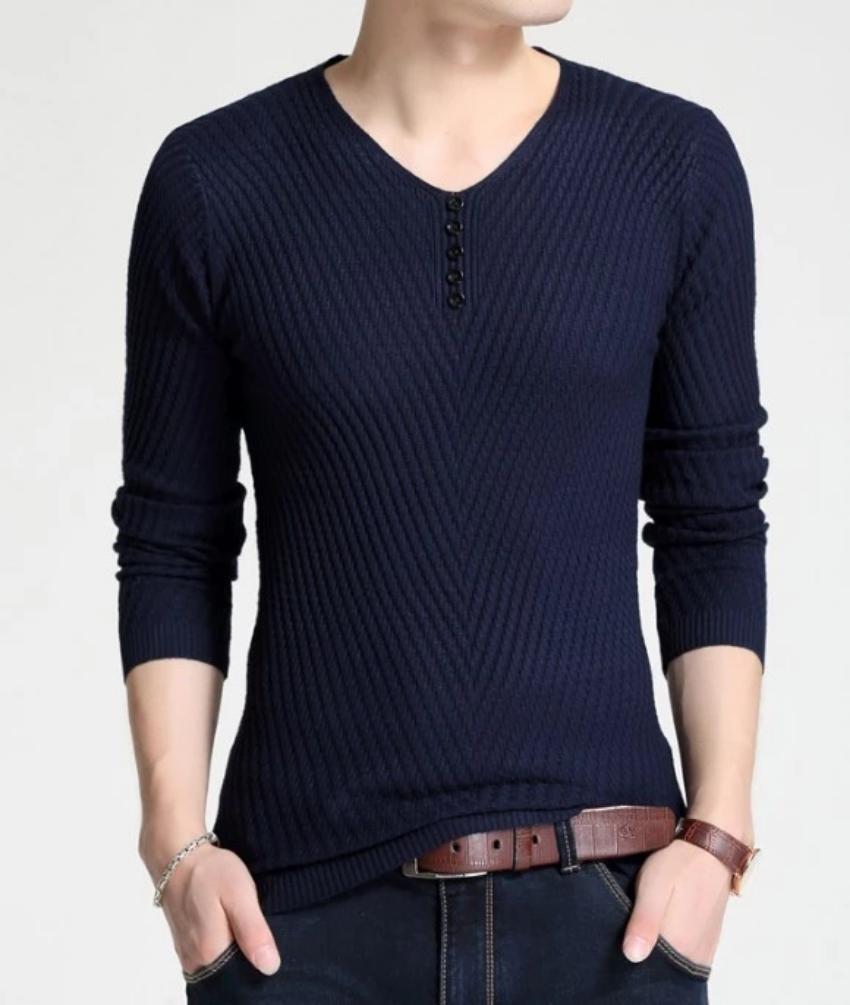 Casual V-Neck Sweater for Men with Buttoned Design