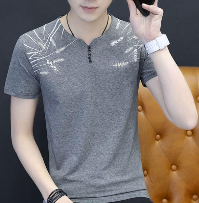 Feather Print Men's Short Sleeve Buttoned T-Shirt