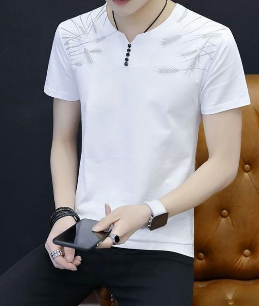 Feather Print Men's Short Sleeve Buttoned T-Shirt