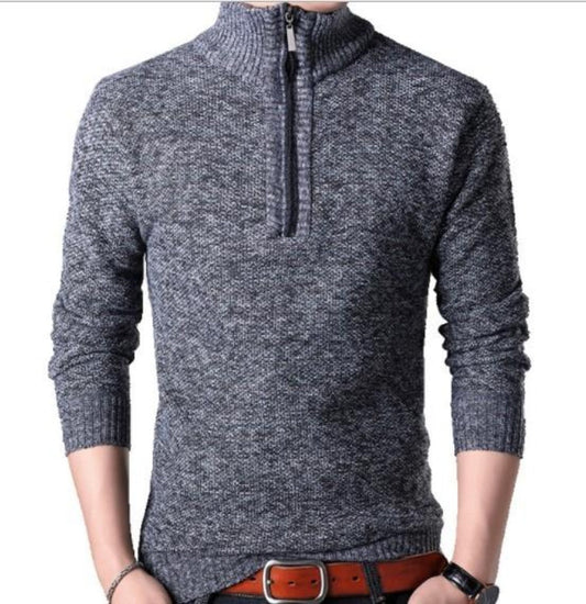 Zippered High Collar Men's Sweater