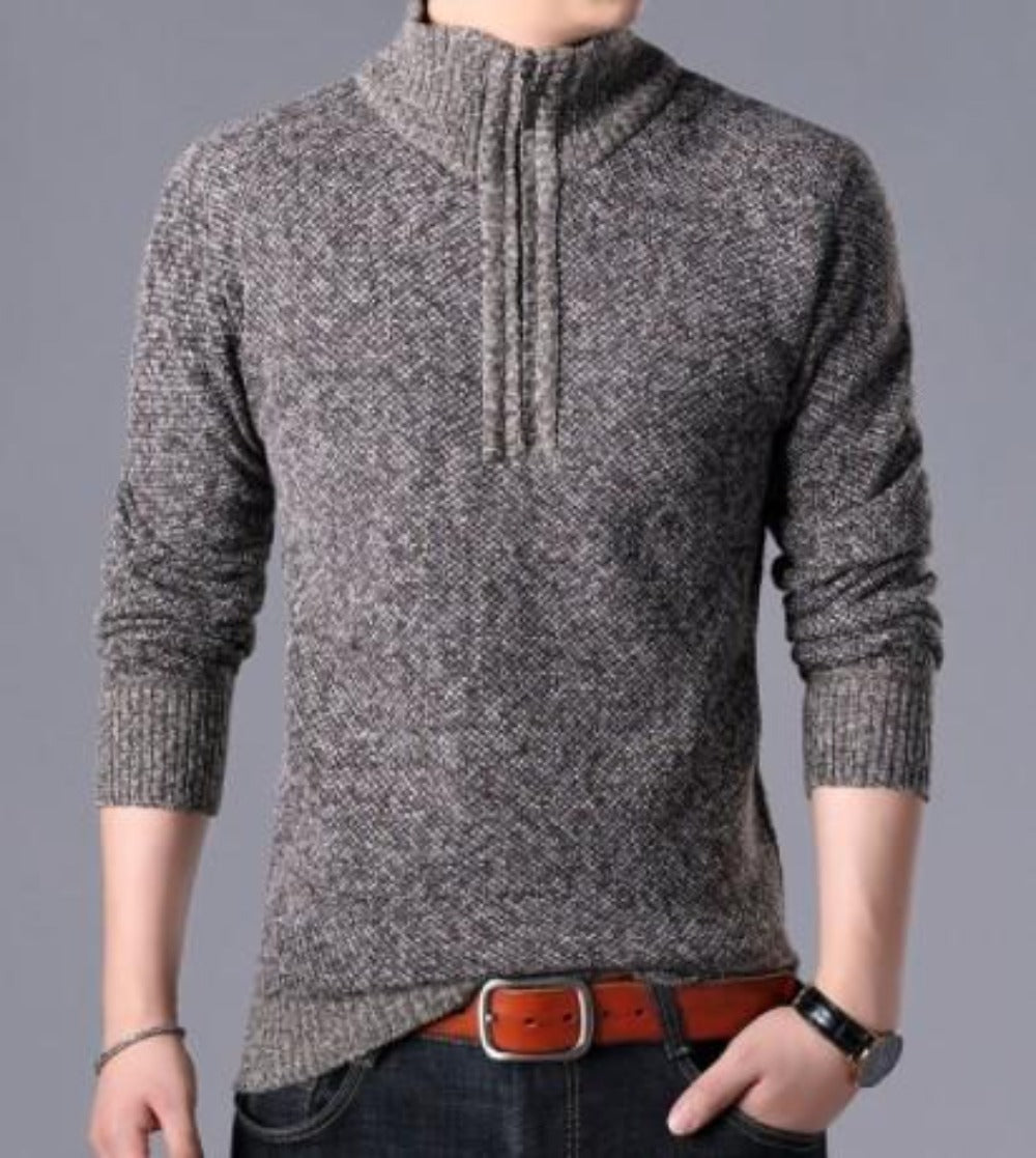 Zippered High Collar Men's Sweater