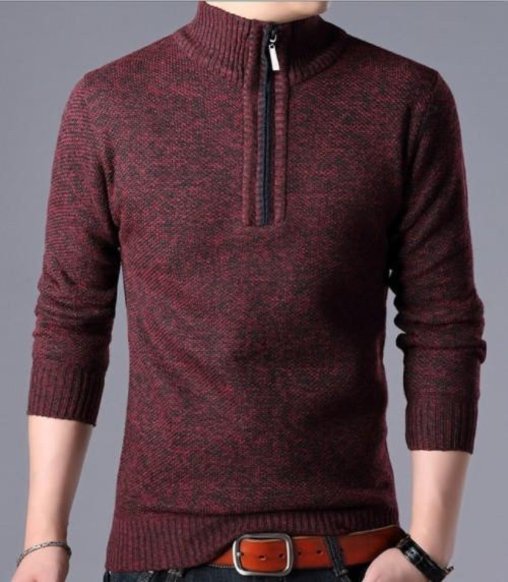Zippered High Collar Men's Sweater