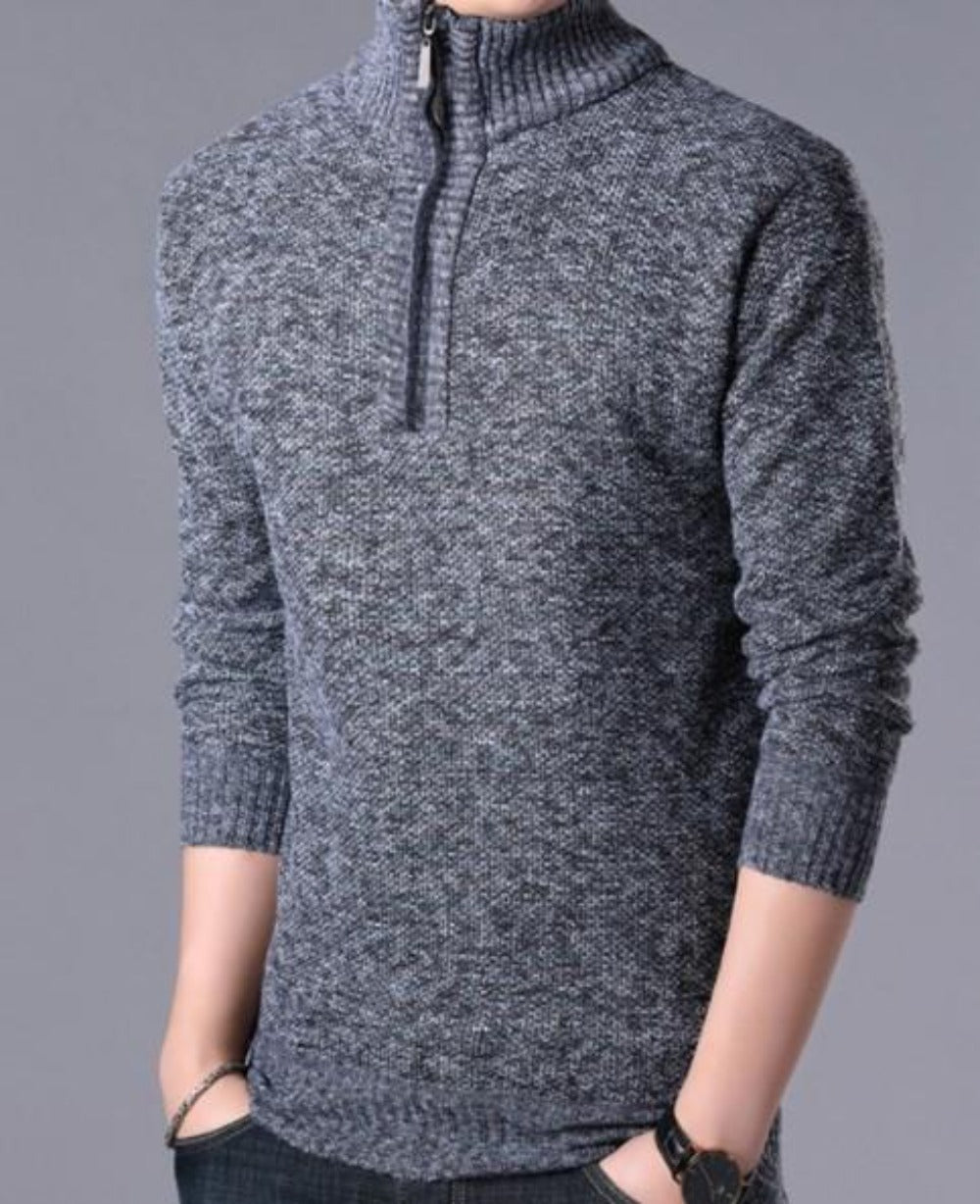 Zippered High Collar Men's Sweater