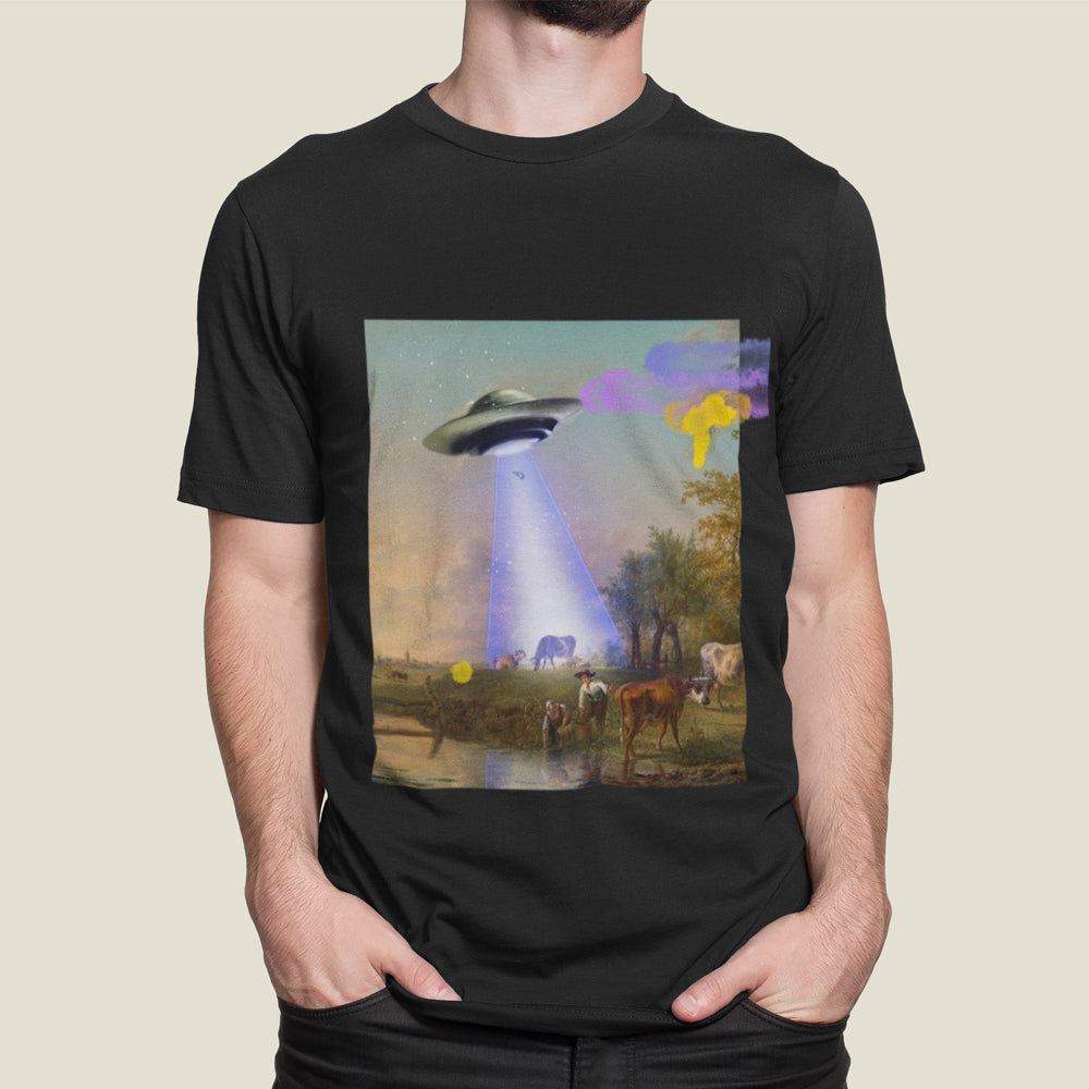 Jersey Short Sleeve Tee featuring Cow being Abducted by UFO