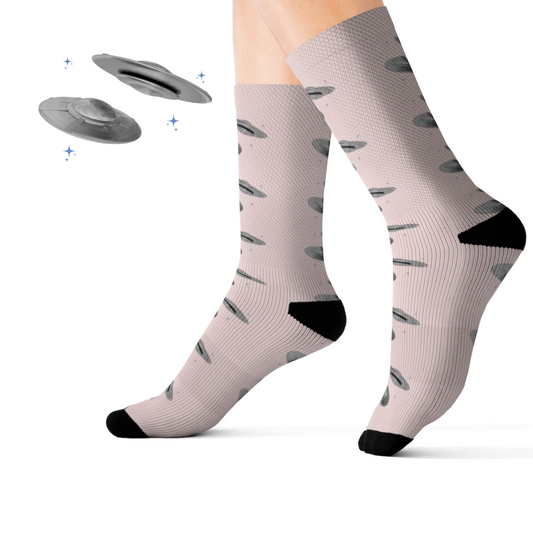 Pink Alien Print UFO Fun Novelty Socks