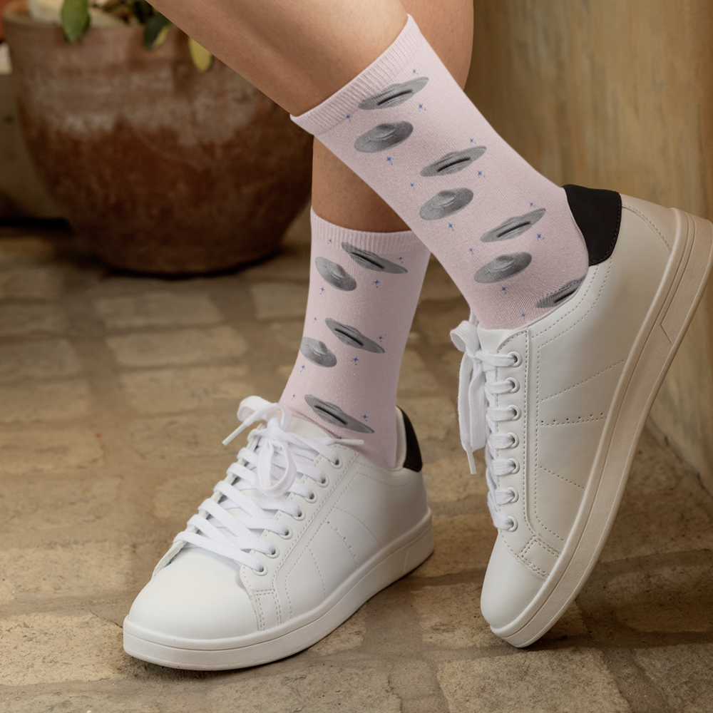 Pink Alien Print UFO Fun Novelty Socks
