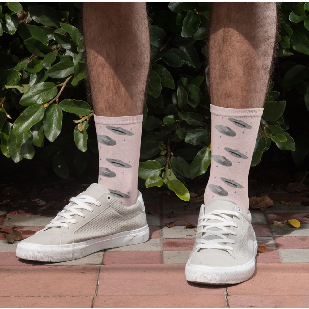 Pink Alien Print UFO Fun Novelty Socks